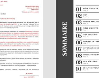 Dossiê de Locação + Carta de apresentação em francês